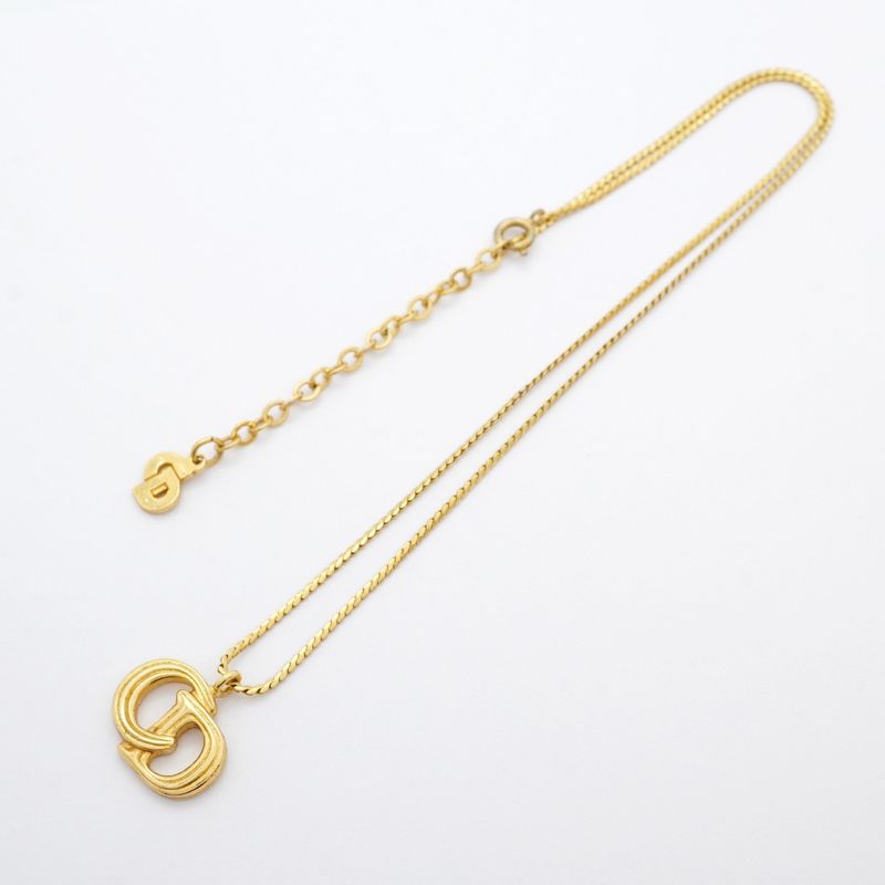 Christian Dior Necklace CD Logo GP Plated Gold Ladies