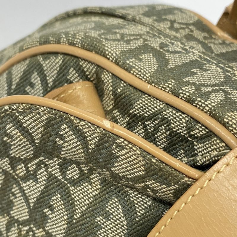 Christian Dior Handbag Trotter Canvas Green Beige Gold Hardware Women