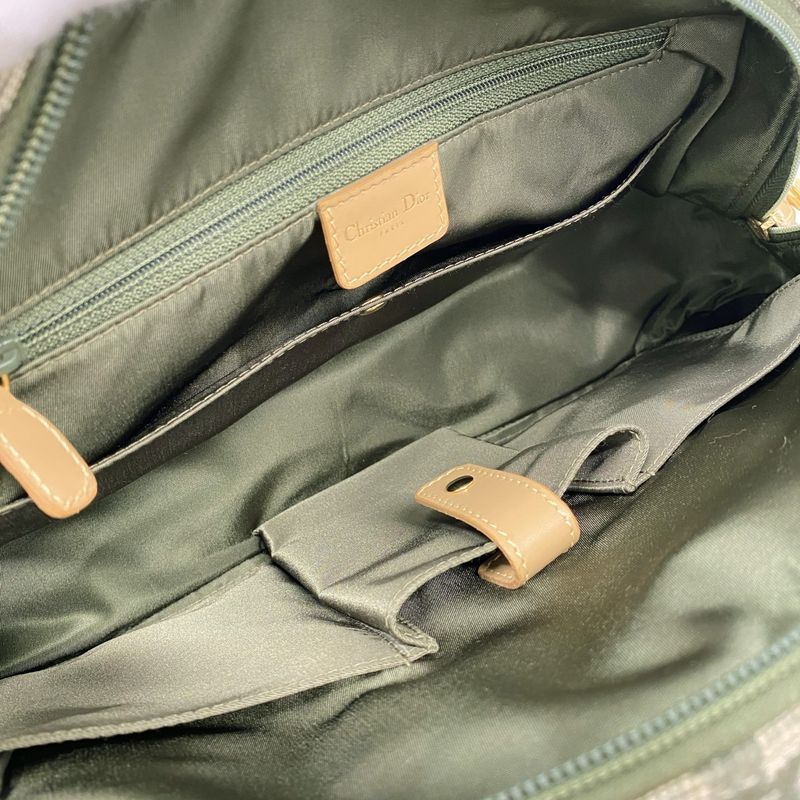 Christian Dior Handbag Trotter Canvas Green Beige Gold Hardware Women