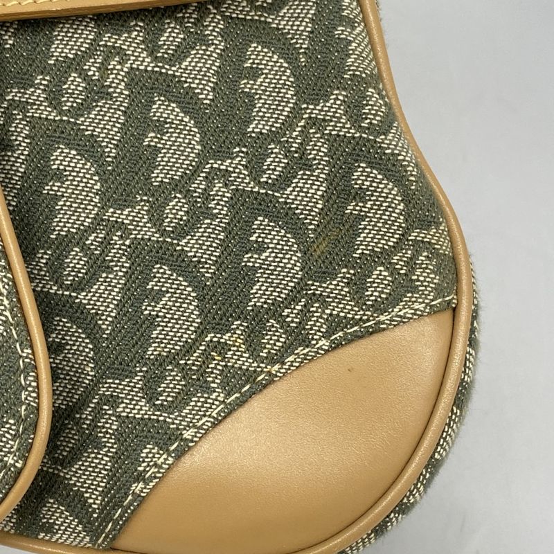 Christian Dior Handbag Trotter Canvas Green Beige Gold Hardware Women
