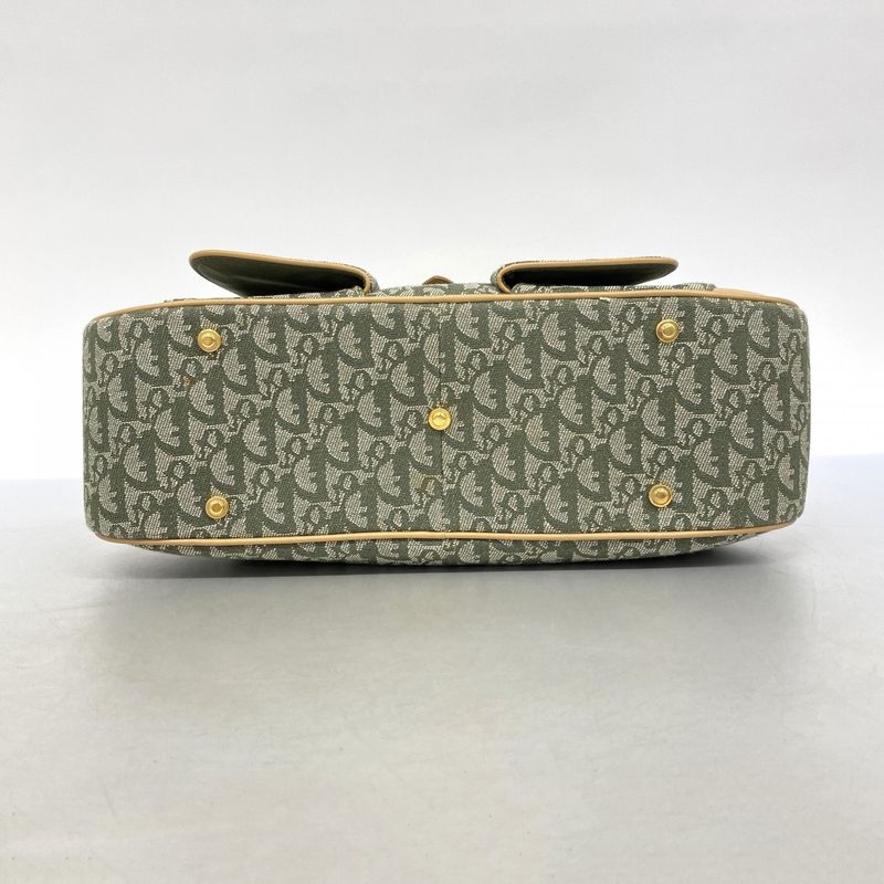 Christian Dior Handbag Trotter Canvas Green Beige Gold Hardware Women