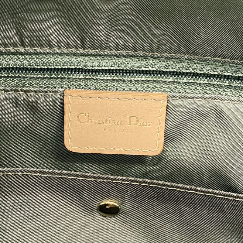 Christian Dior Handbag Trotter Canvas Green Beige Gold Hardware Women