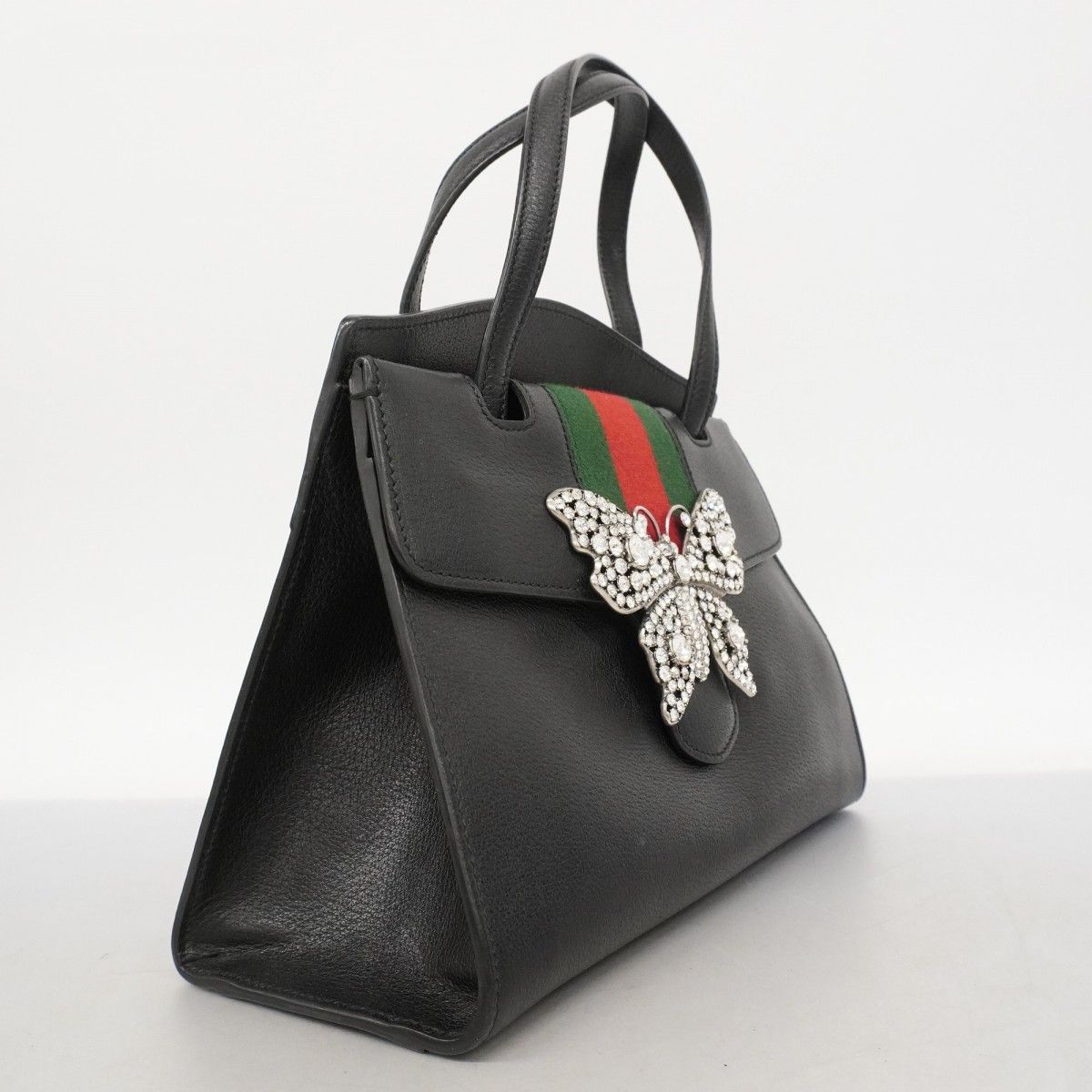 Gucci Handbag Sherry Line Totem 505342 Leather Black Gold Hardware