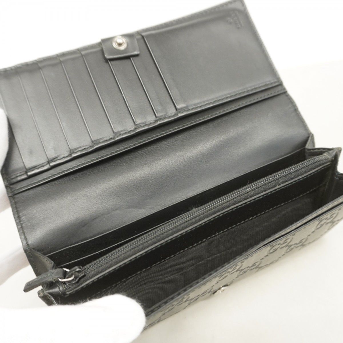 Gucci Long Wallet Guccissima 233154 Leather Black Silver Hardware
