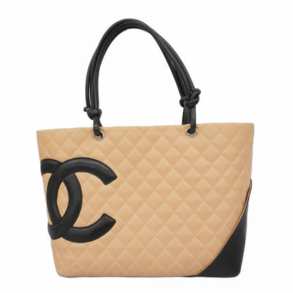 Chanel Tote Bag Cambon Lambskin Beige Silver Hardware [Used] Women's