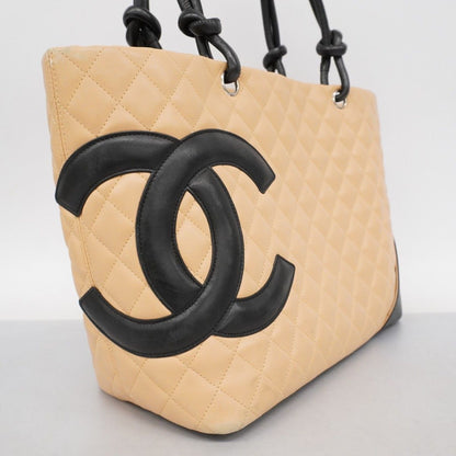 Chanel Tote Bag Cambon Lambskin Beige Silver Hardware [Used] Women's