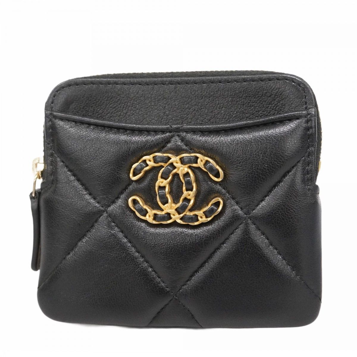 Chanel Coin Case Chanel 19 Lambskin Black Gold Hardware [Used] Women's