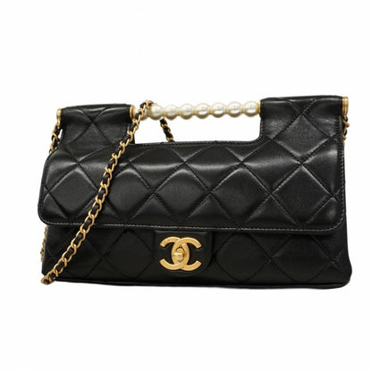 Chanel Handbag Matelasse Leather Chain Black Gold Hardware 2way Bag