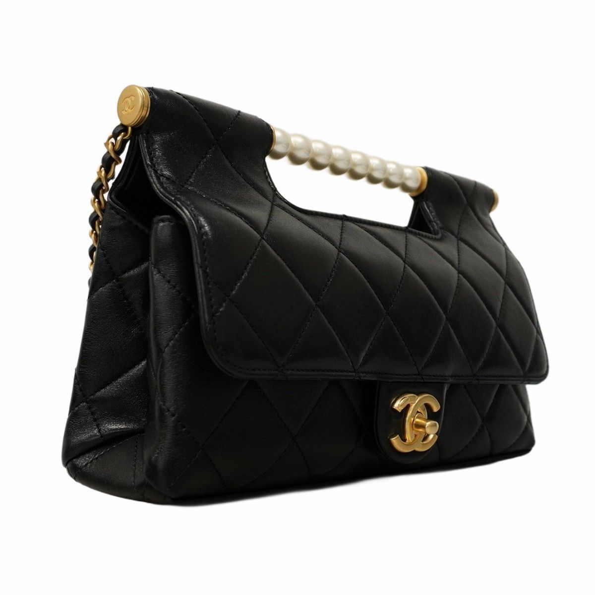 Chanel Handbag Matelasse Leather Chain Black Gold Hardware 2way Bag