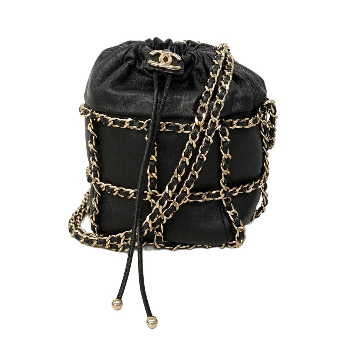 Chanel Shoulder Bag Lambskin Black Champagne Gold Hardware [Used]