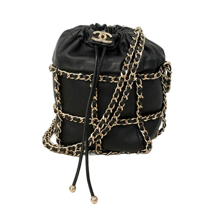 Chanel Shoulder Bag Lambskin Black Champagne Gold Hardware [Used]