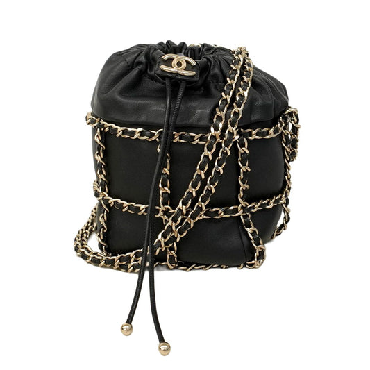 Chanel Shoulder Bag Lambskin Black Champagne Gold Hardware [Used]