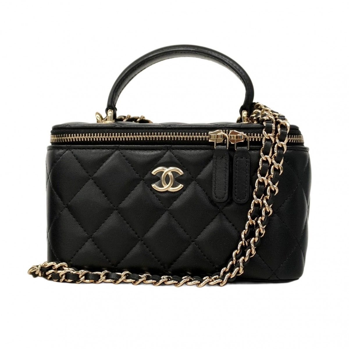 Chanel Vanity Bag Matelasse Lambskin Black Champagne Gold Hardware
