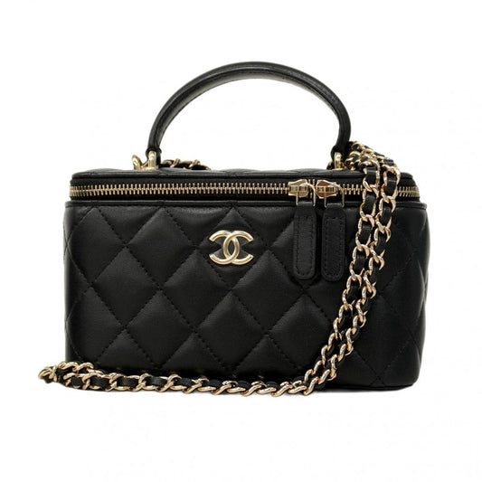 Chanel Vanity Bag Matelasse Lambskin Black Champagne Gold Hardware
