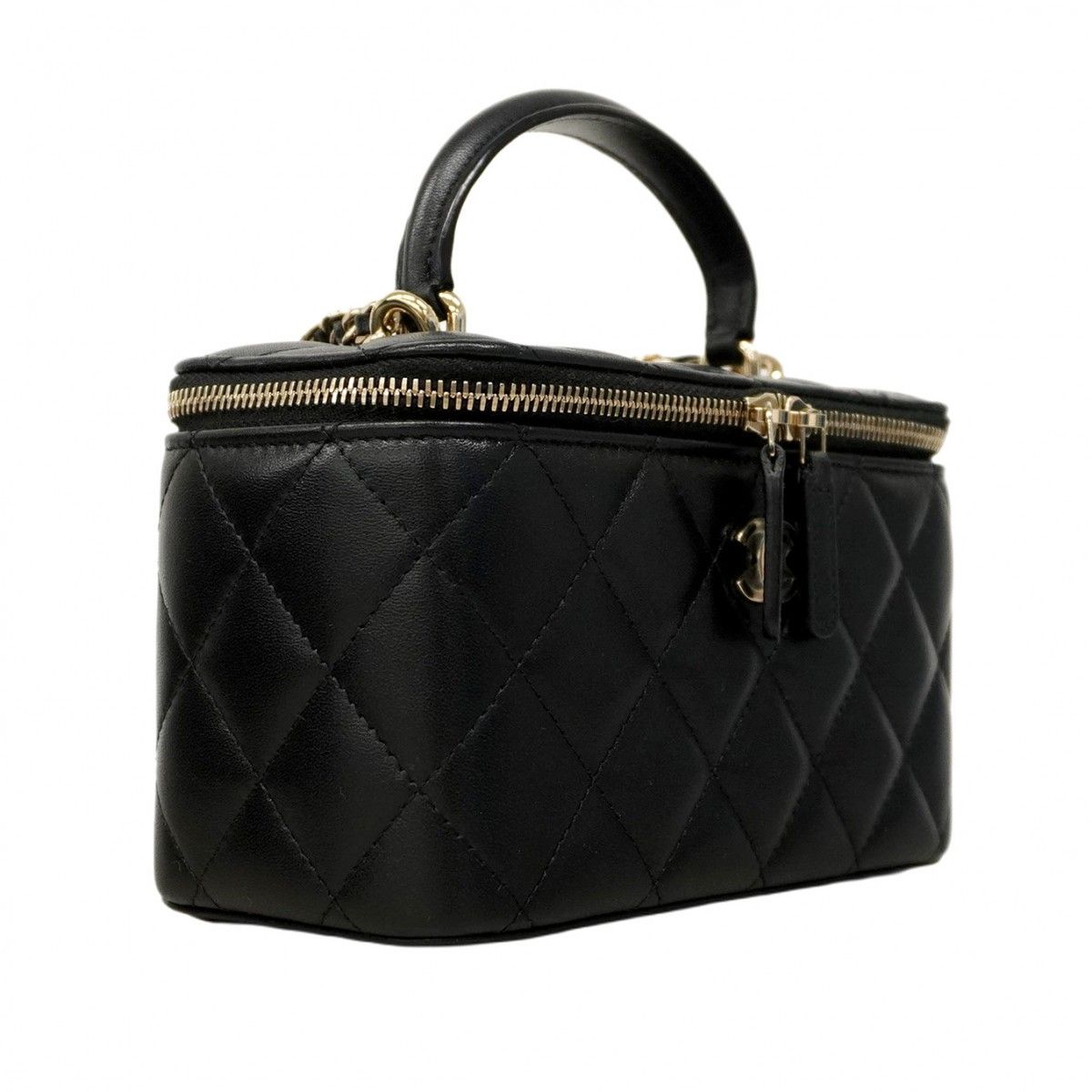 Chanel Vanity Bag Matelasse Lambskin Black Champagne Gold Hardware