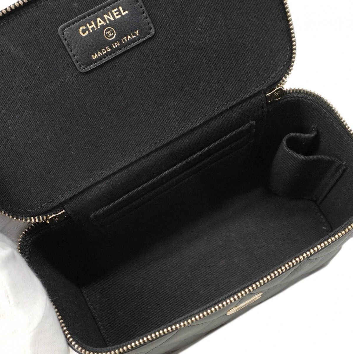 Chanel Vanity Bag Matelasse Lambskin Black Champagne Gold Hardware