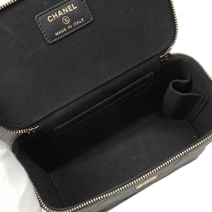 Chanel Vanity Bag Matelasse Lambskin Black Champagne Gold Hardware