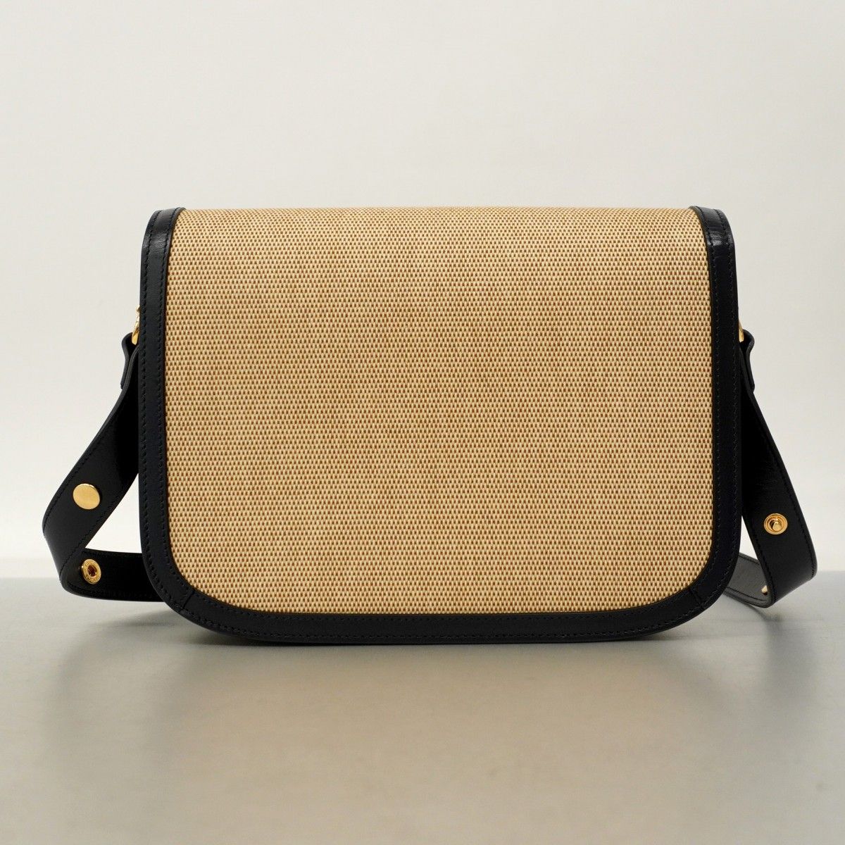 Gucci Shoulder Bag Horsebit 1955 602204 Canvas Navy Beige Gold