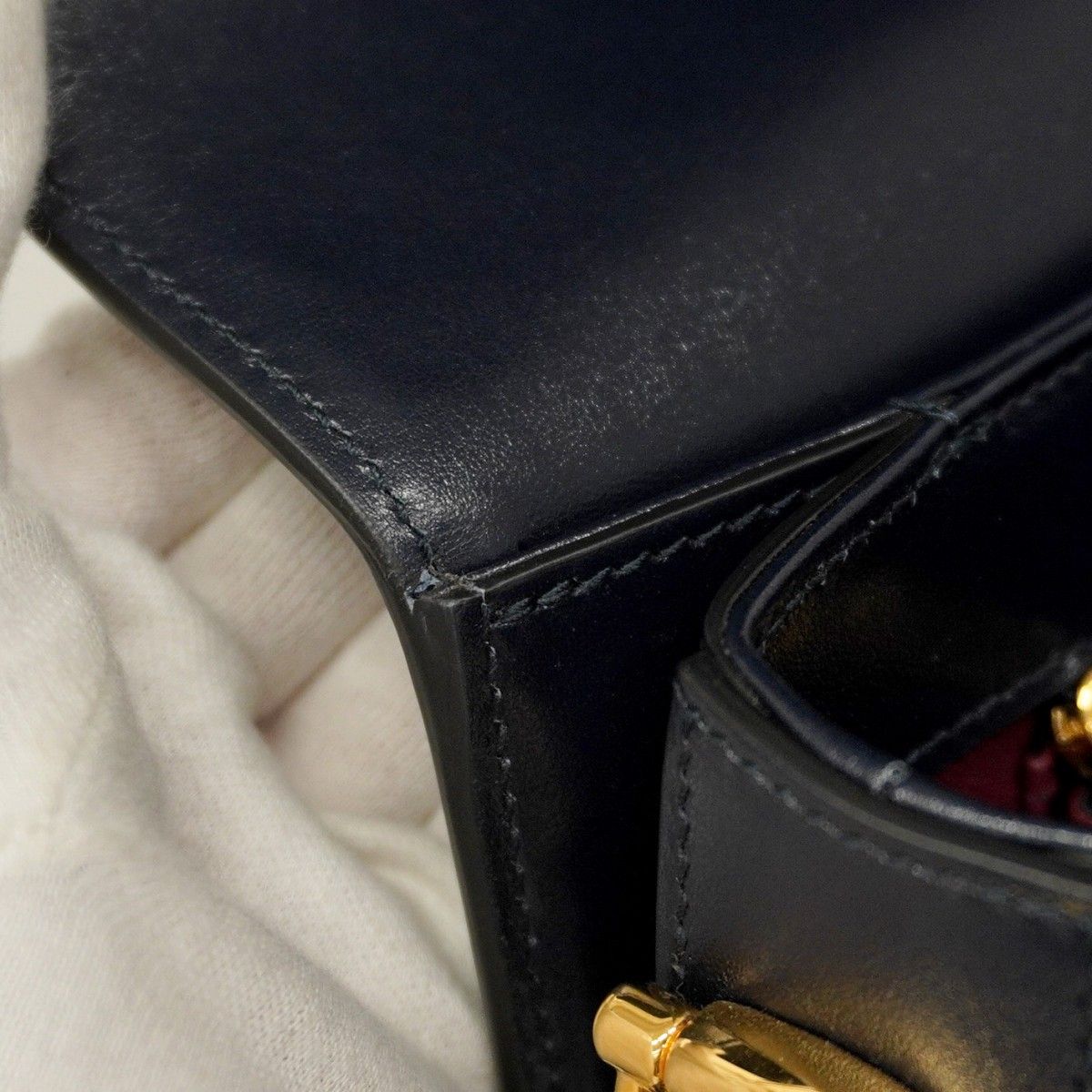 Gucci Shoulder Bag Horsebit 1955 602204 Canvas Navy Beige Gold