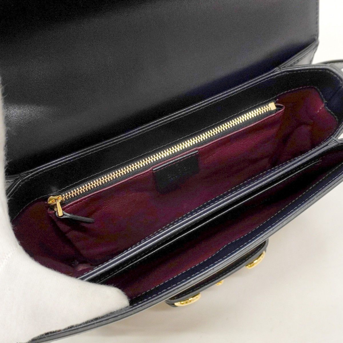 Gucci Shoulder Bag Horsebit 1955 602204 Canvas Navy Beige Gold