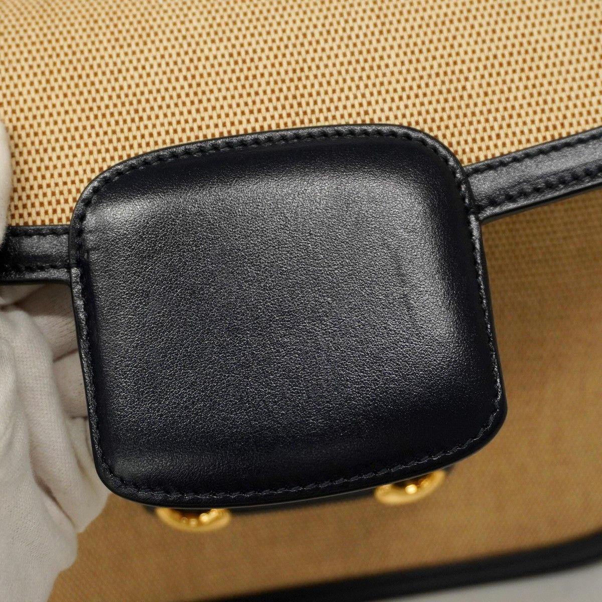 Gucci Shoulder Bag Horsebit 1955 602204 Canvas Navy Beige Gold