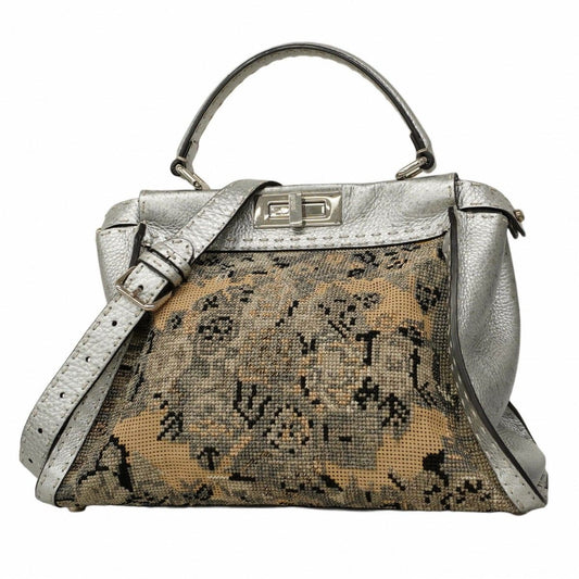 Fendi Handbag Peekaboo Canvas Leather Silver Silver Hardware 2way Bag
