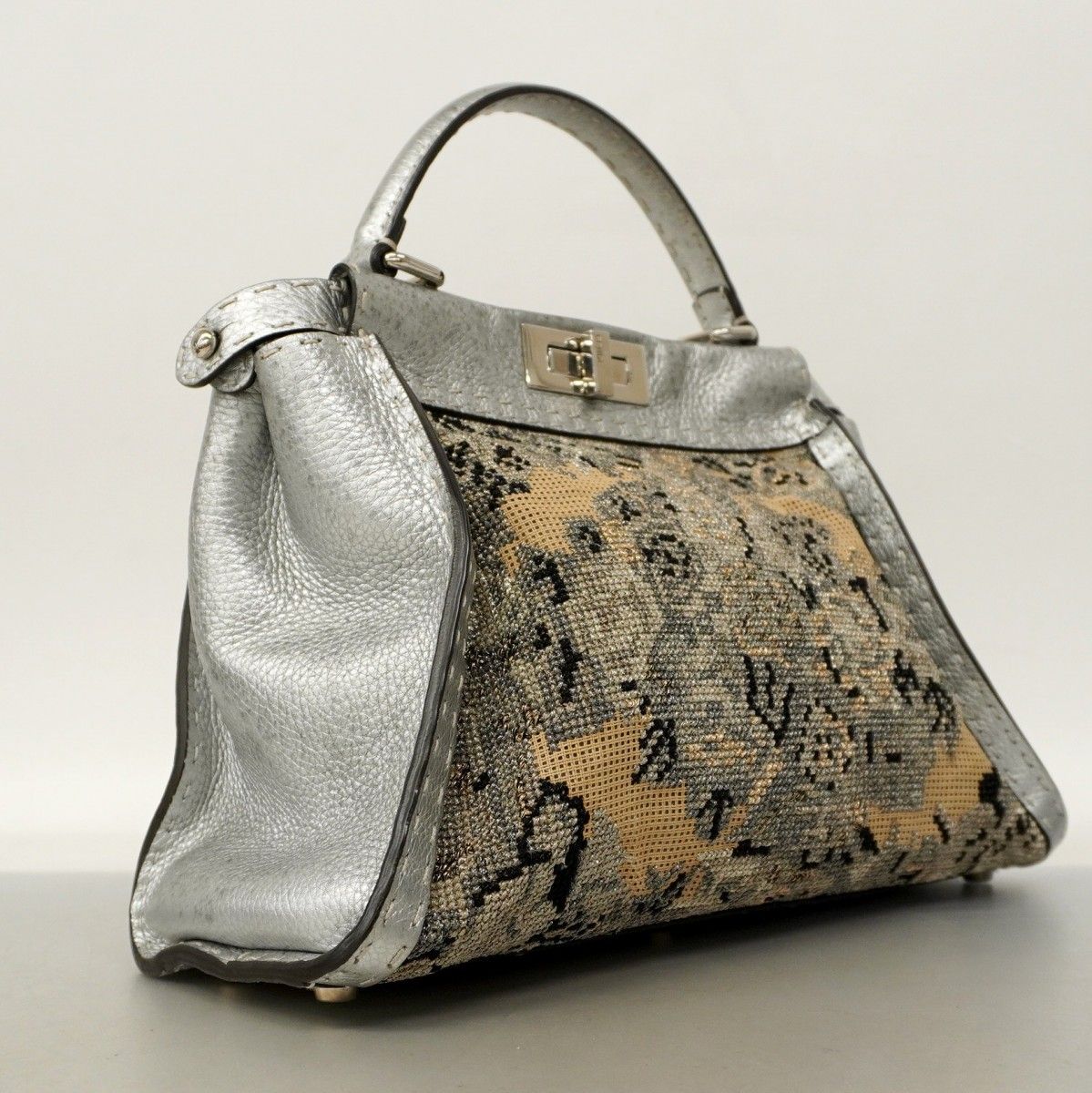Fendi Handbag Peekaboo Canvas Leather Silver Silver Hardware 2way Bag
