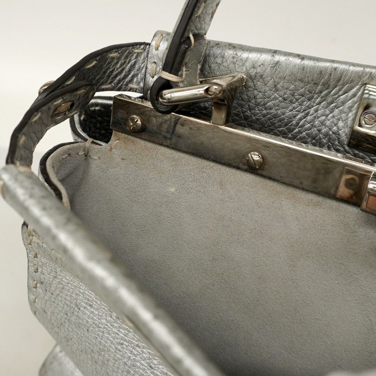 Fendi Handbag Peekaboo Canvas Leather Silver Silver Hardware 2way Bag