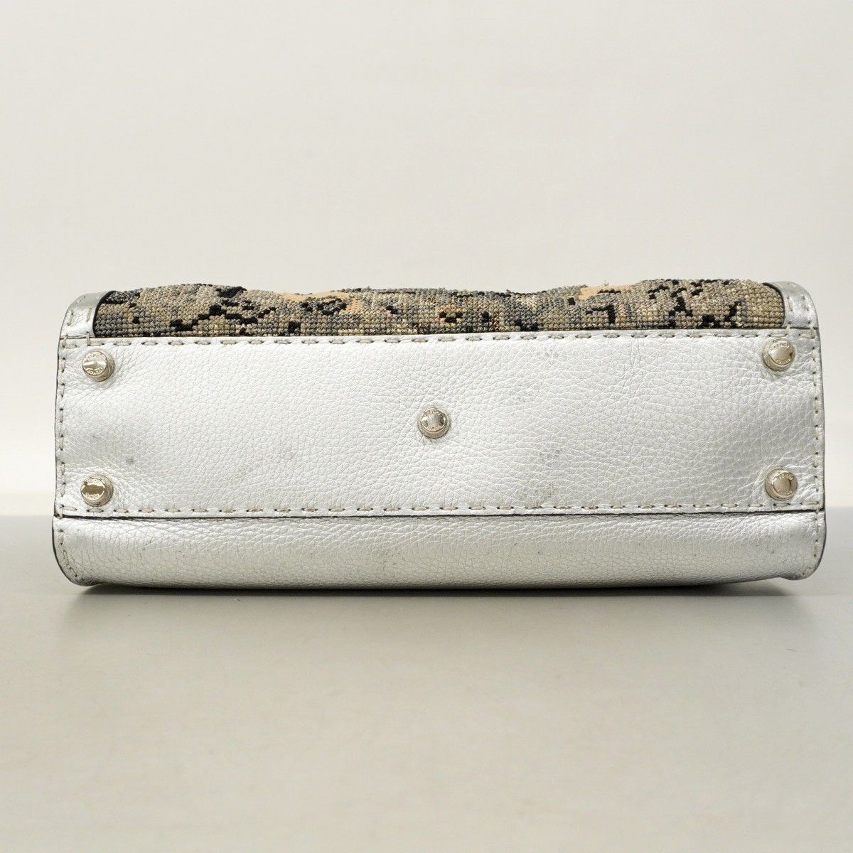 Fendi Handbag Peekaboo Canvas Leather Silver Silver Hardware 2way Bag