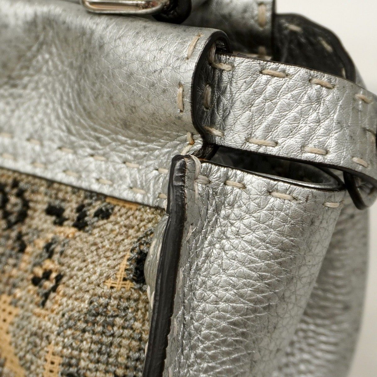 Fendi Handbag Peekaboo Canvas Leather Silver Silver Hardware 2way Bag