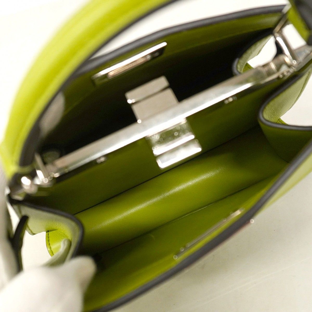 Fendi Handbag Peekaboo Leather Green Silver Hardware 2way Bag [Used]