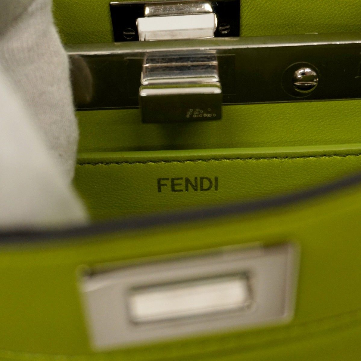 Fendi Handbag Peekaboo Leather Green Silver Hardware 2way Bag [Used]