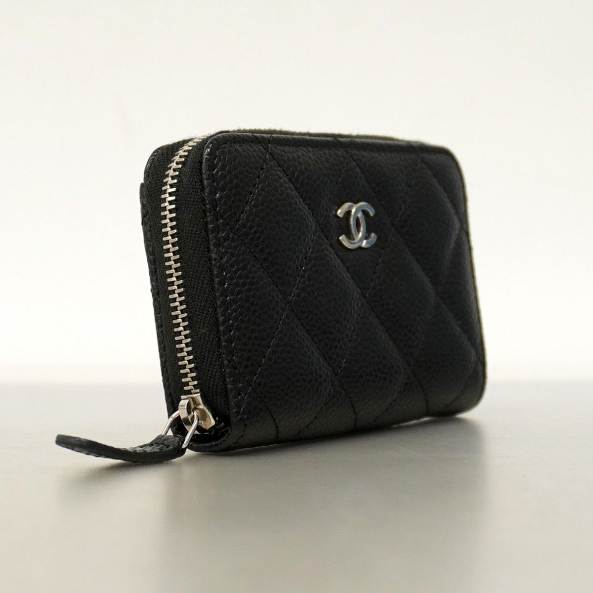 Chanel Coin Case Matelasse Caviar Skin Black Silver Hardware [Used]
