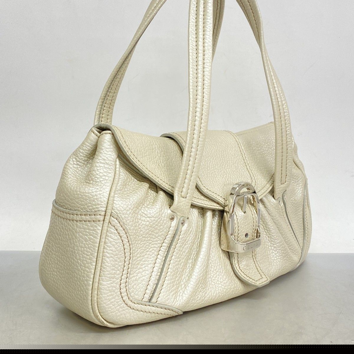 Celine Handbag Leather Light Gray Silver Hardware [Used] Women's