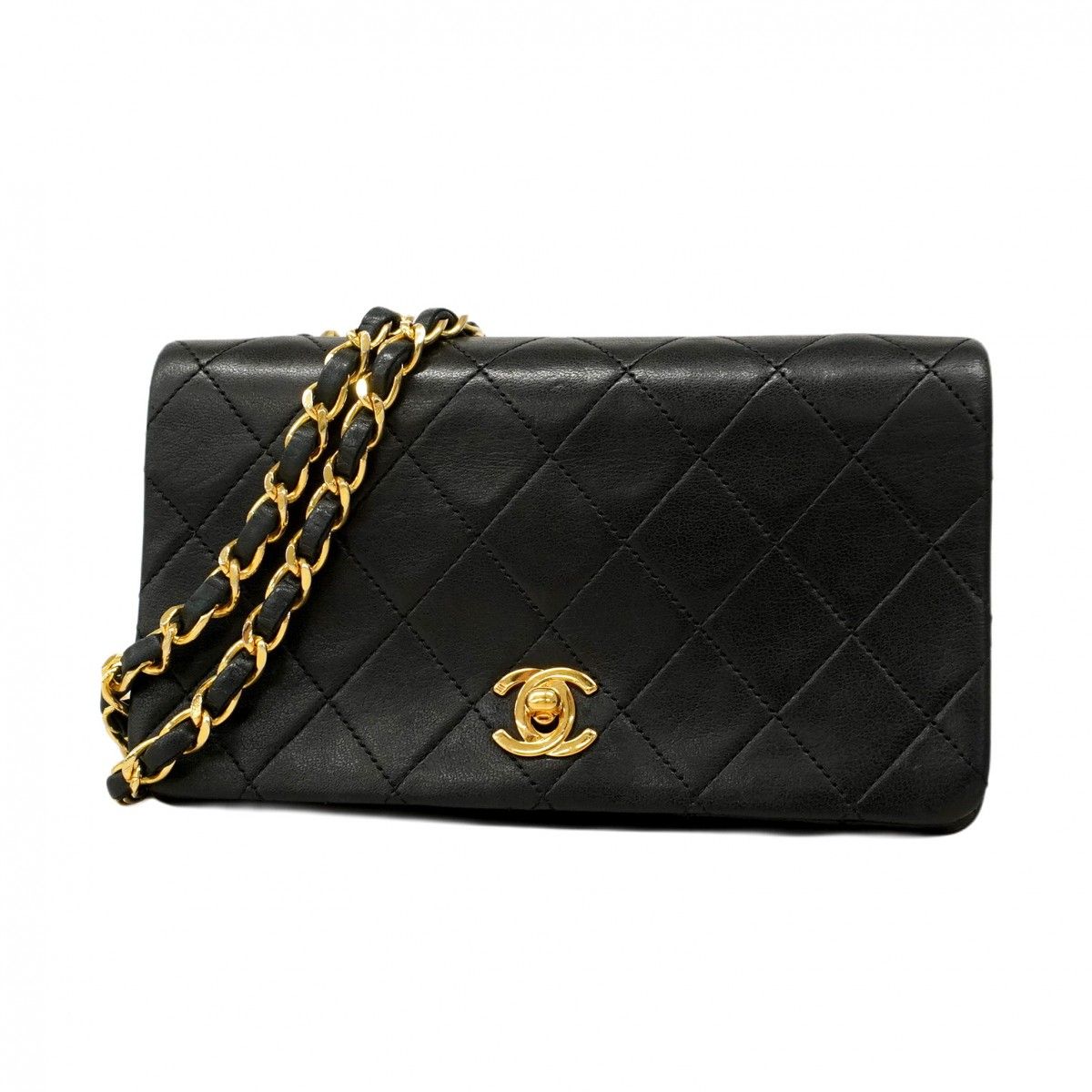 Chanel Shoulder Bag Mini Matelasse Lambskin Black Gold Hardware