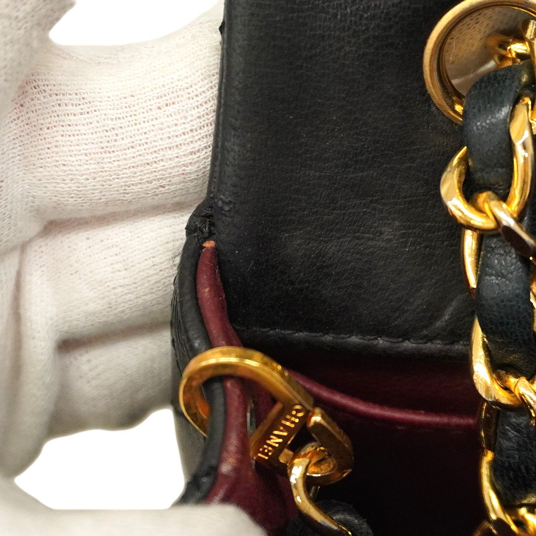 Chanel Shoulder Bag Mini Matelasse Lambskin Black Gold Hardware