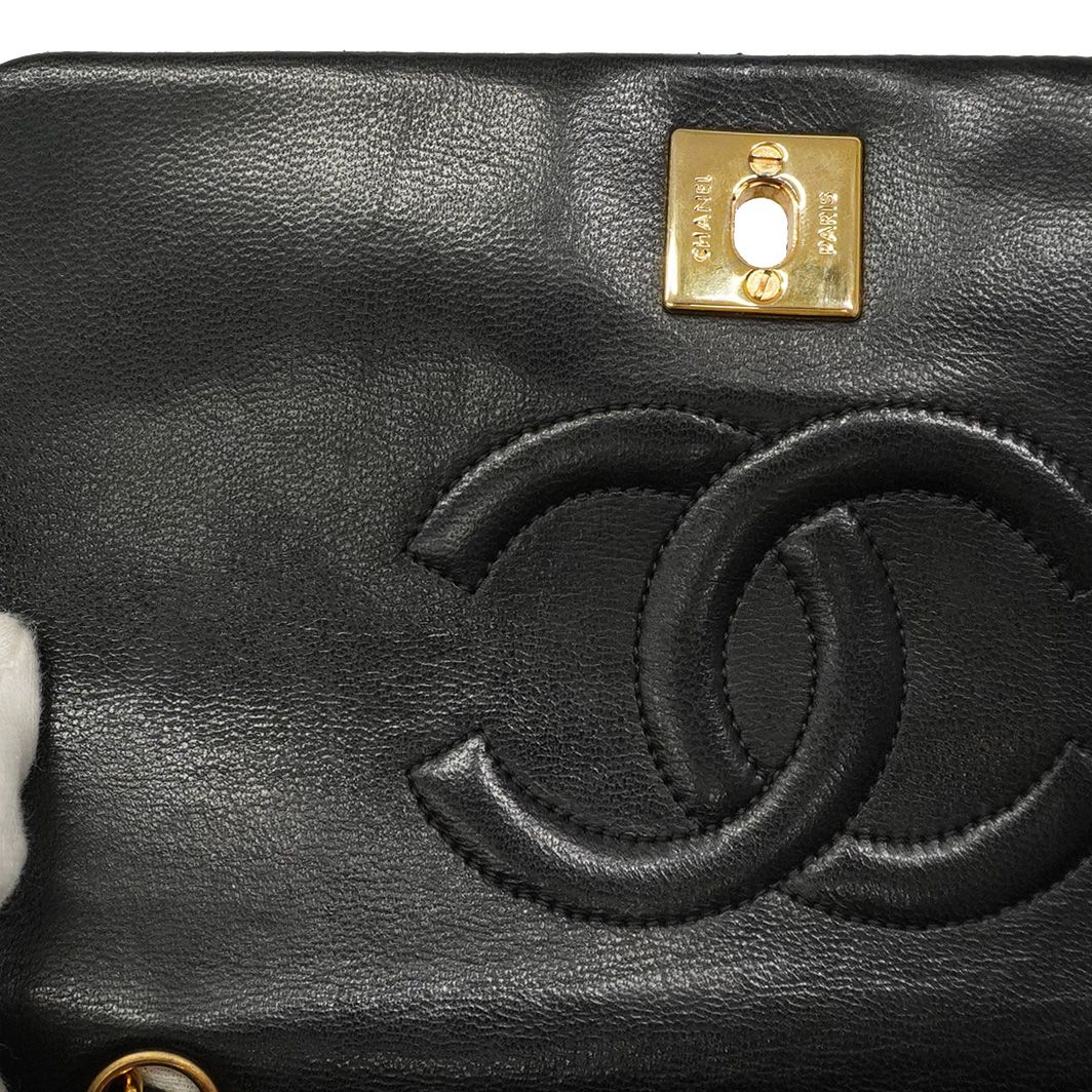 Chanel Shoulder Bag Mini Matelasse Lambskin Black Gold Hardware