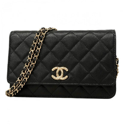 Chanel Shoulder Bag Matelasse Caviar Skin Black Gold Hardware [Used]