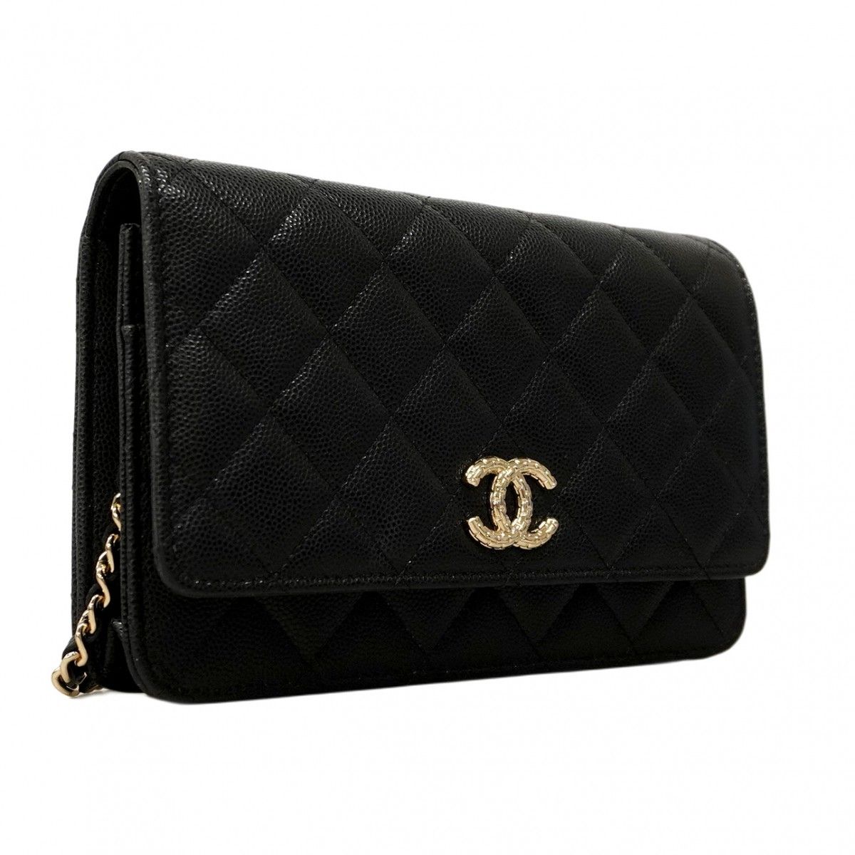 Chanel Shoulder Bag Matelasse Caviar Skin Black Gold Hardware [Used]