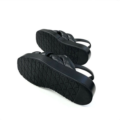 Prada Sandals Shoes Leather Black Logo Platform Padded Nappa