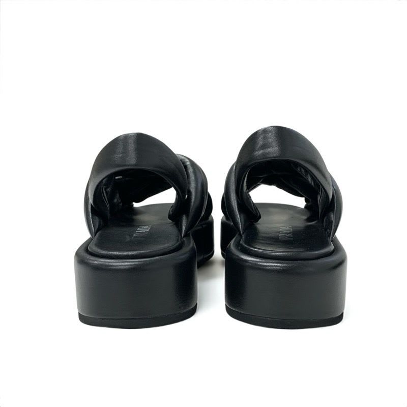 Prada Sandals Shoes Leather Black Logo Platform Padded Nappa
