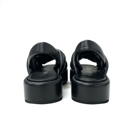 Prada Sandals Shoes Leather Black Logo Platform Padded Nappa