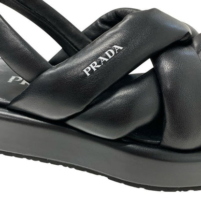 Prada Sandals Shoes Leather Black Logo Platform Padded Nappa