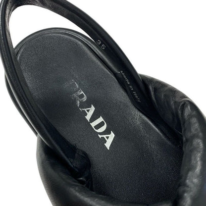 Prada Sandals Shoes Leather Black Logo Platform Padded Nappa