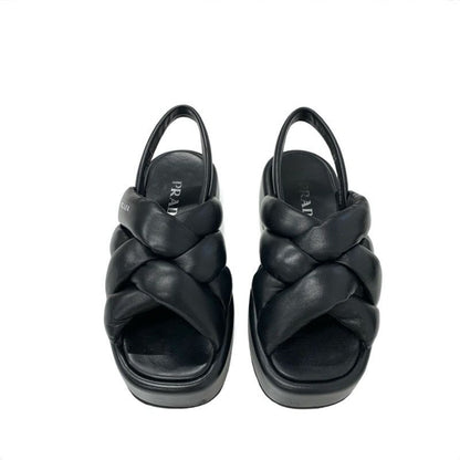 Prada Sandals Shoes Leather Black Logo Platform Padded Nappa