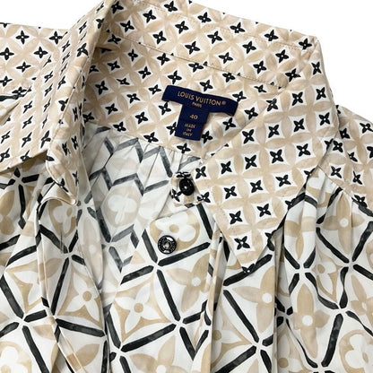 Louis Vuitton Tops Cotton Beige Monogram Tile Cape Blouse Shirt Cropped Length