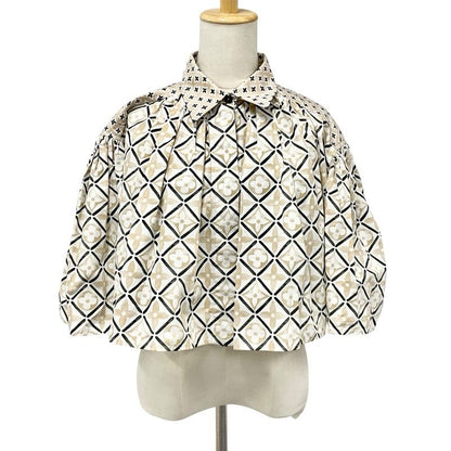 Louis Vuitton Tops Cotton Beige Monogram Tile Cape Blouse Shirt Cropped Length