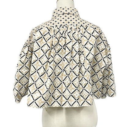 Louis Vuitton Tops Cotton Beige Monogram Tile Cape Blouse Shirt Cropped Length
