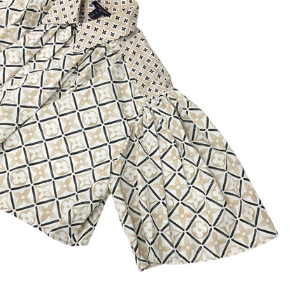 Louis Vuitton Tops Cotton Beige Monogram Tile Cape Blouse Shirt Cropped Length