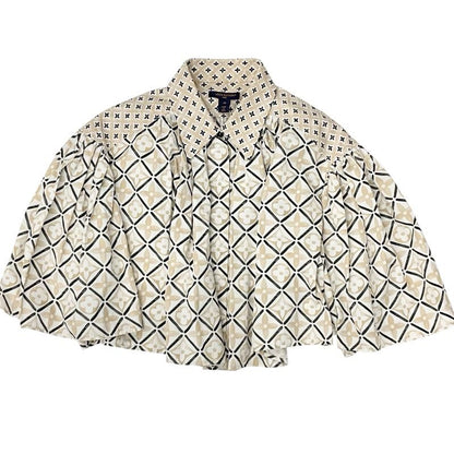 Louis Vuitton Tops Cotton Beige Monogram Tile Cape Blouse Shirt Cropped Length